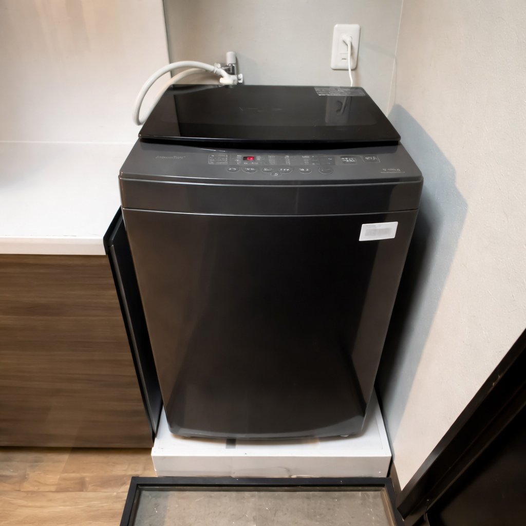 Compact washer placed on balcony corner, slim body design suitable for small apartments, meeting basic laundry needs