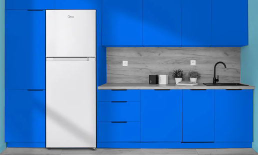 refrigerator placed in corner, suitable for dorms, offices, or small kitchens